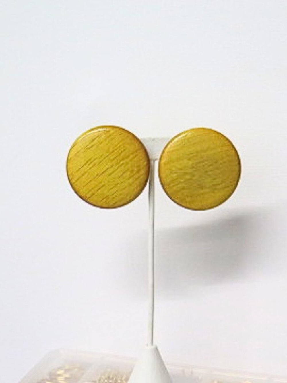 Oversized Mustard Yellow Round Clip-On Statement Earrings Retro Style